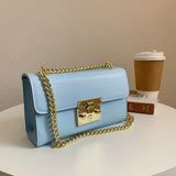 Small Square Crossbody Shoulder Bag with Metal Buckle Lock