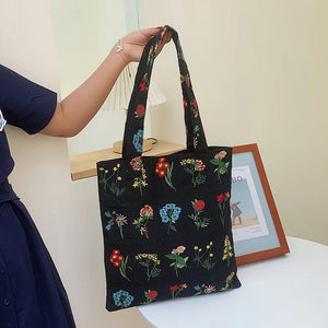 Vintage Women Shoulder Shopping Bags Handbags Purses Embroidered Flowers Design