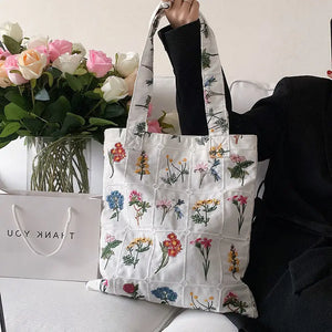 Vintage Women Shoulder Shopping Bags Handbags Purses Embroidered Flowers Design