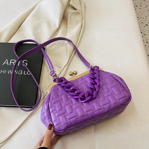 Purple Quilted Shoulder Bag Crossbody Metal Chain Clutches Cloud Purse