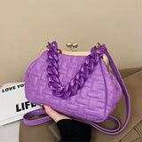 Purple Quilted Shoulder Bag Crossbody Metal Chain Clutches Cloud Purse