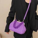 Purple Quilted Shoulder Bag Crossbody Metal Chain Clutches Cloud Purse