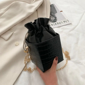 Purple Drawstring Mini Handbags Women Small Square Shoulder Bag