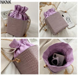 Purple Drawstring Mini Handbags Women Small Square Shoulder Bag