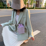 Purple Drawstring Mini Handbags Women Small Square Shoulder Bag