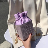 Purple Drawstring Mini Handbags Women Small Square Shoulder Bag
