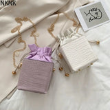 Purple Drawstring Mini Handbags Women Small Square Shoulder Bag