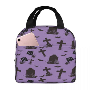 Purple Halloween Pattern Lunch Bag Insulated Thermal Cooler Bento Lunch Box Tote