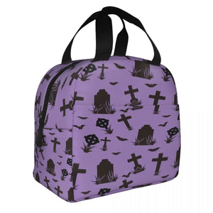 Purple Halloween Pattern Lunch Bag Insulated Thermal Cooler Bento Lunch Box Tote