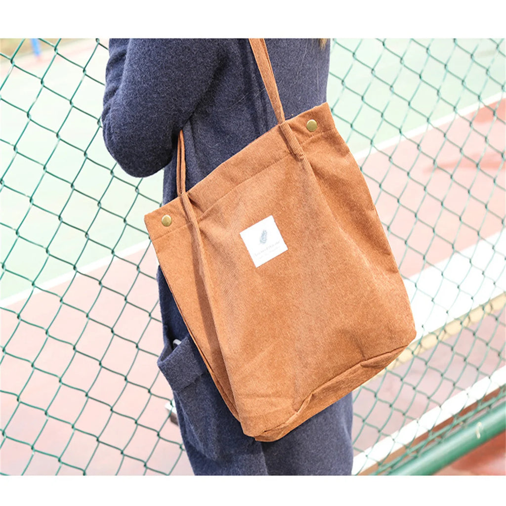 Corduroy Tote High-capacity Bags Solid Colors Preppy Style Handbags