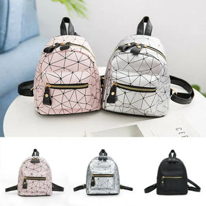 Women Backpack Geometry Bag PU Leather Girls Rucksack Shoulder School Bag