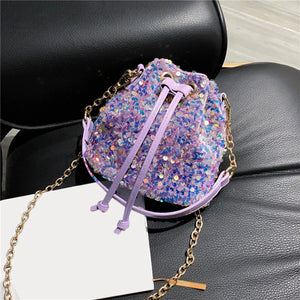 Sequin String Bucket Handbag Tote Ladies Shoulder Bag Girls Crossbody Bag