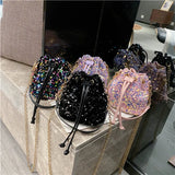 Sequin String Bucket Handbag Tote Ladies Shoulder Bag Girls Crossbody Bag