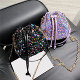 Sequin String Bucket Handbag Tote Ladies Shoulder Bag Girls Crossbody Bag