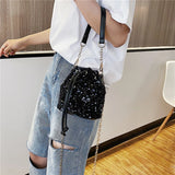 Sequin String Bucket Handbag Tote Ladies Shoulder Bag Crossbody Bags