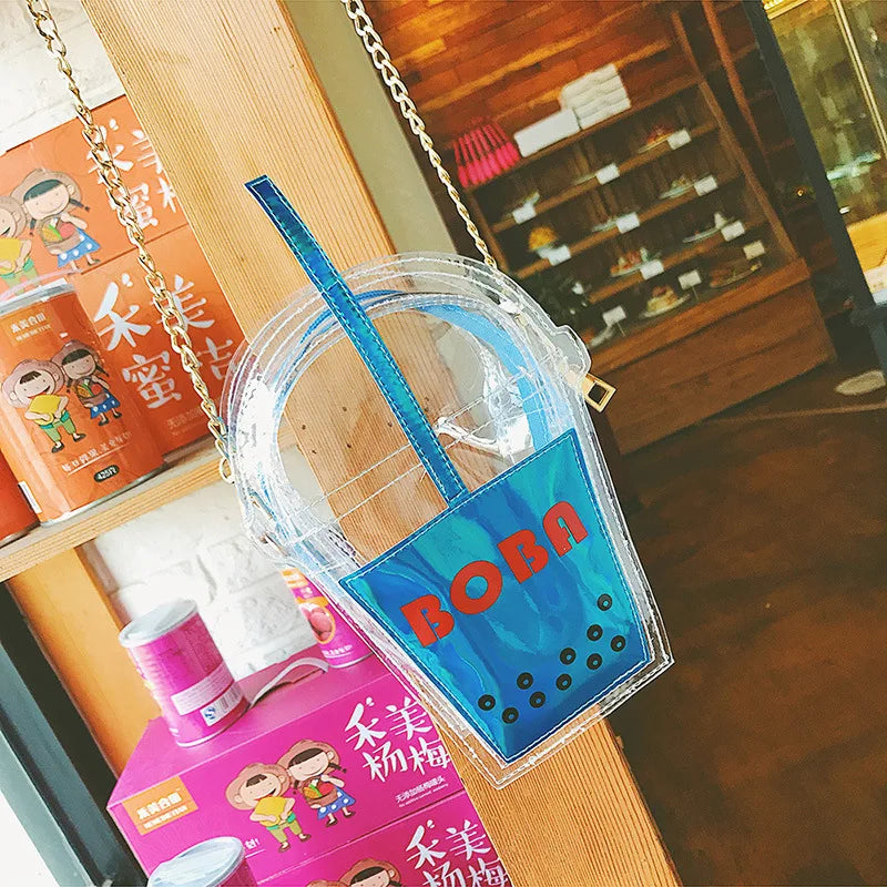 Hanging Mobile Bag Leather Chain Transparent Bag