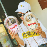 Hanging Mobile Bag Leather Chain Transparent Bag