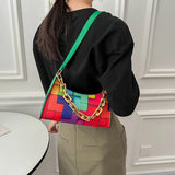 Leather Tote Bag Woman Chain Print Shoulder Bag
