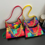Leather Tote Bag Woman Chain Print Shoulder Bag