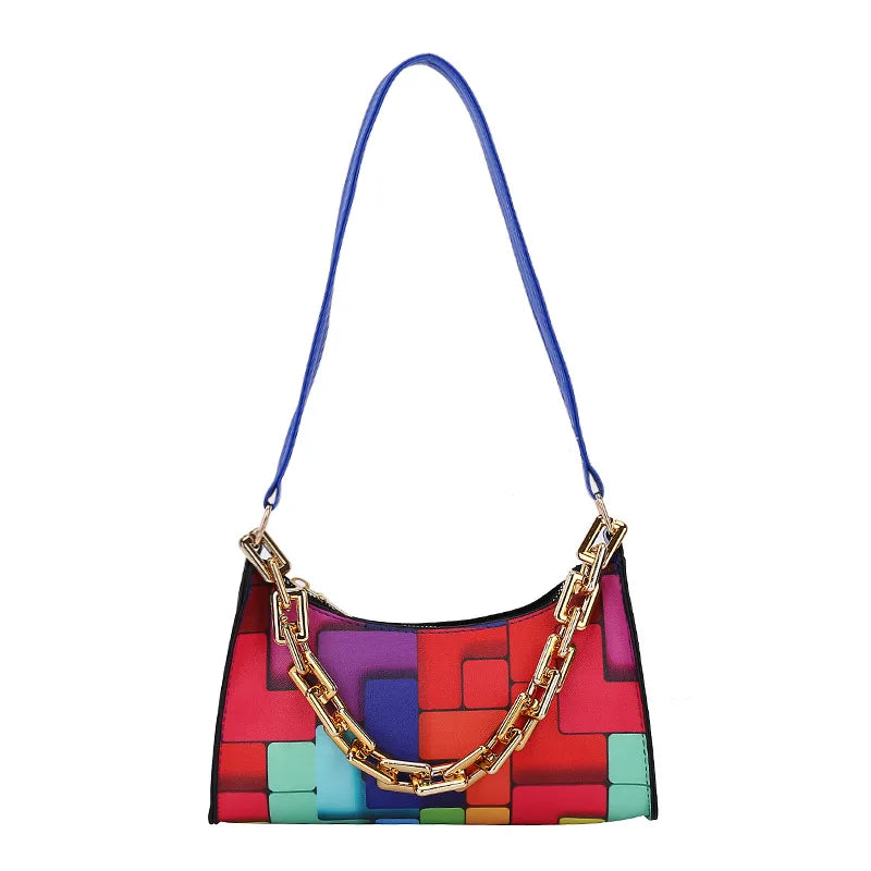 Leather Tote Bag Woman Chain Print Shoulder Bag