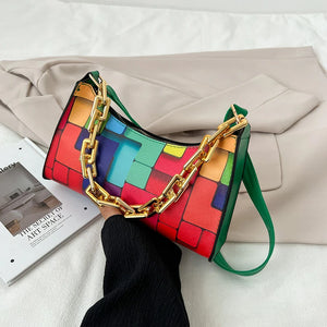 Leather Tote Bag Woman Chain Print Shoulder Bag