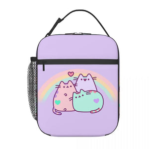 Pusheens Cat Rainbow Heart Thermal Lunch Bag Women Cartoon Kitten
