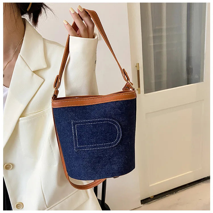 Women's Denim Large Shoulder Messenger Bag Casual All-match Stitching
