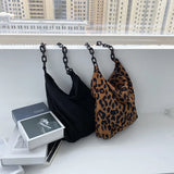 Qiaoduo Corduroy Leopard Pattern Shoulder Bag with Thick Chain