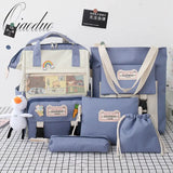 Canvas School Backpacks Women Cute Bookbags Travel Shoulder Bags