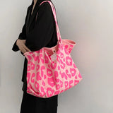 Qiaoduo Pink Leopard Shoulder Bag Women's Large Capacity Casual Totes Bag Ladies