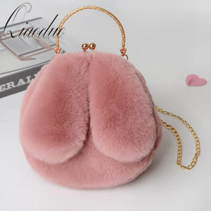 Qiaoduo Women Plush Mini Shoulder Bag Soft Rabbit Ears Crossbody Bag for Women