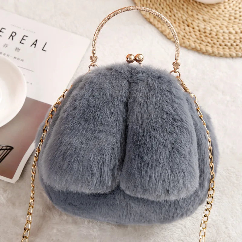 Qiaoduo Women Plush Mini Shoulder Bag Soft Rabbit Ears Crossbody Bag for Women