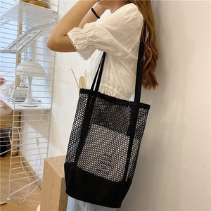 Qiaoduo Canvas Shoulder Bag Women Bag Mesh Net Handbag Crossbody Bag