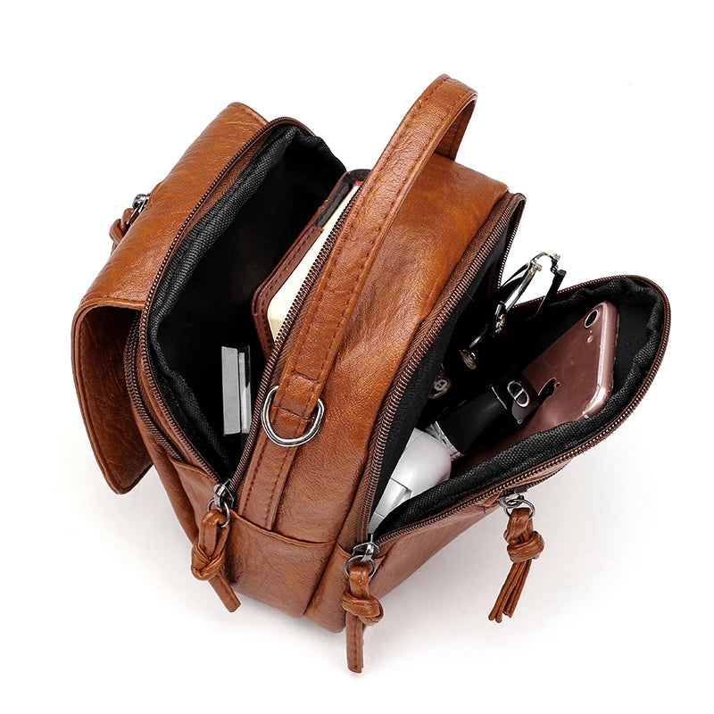 Qiaoduo Vintage PU Leather Shoulder Bag Large Capacity Crossbody Tote
