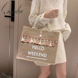 Qiaoduo Women Beach Bag Tassel Shoulder Large Capacity Lady Handbag