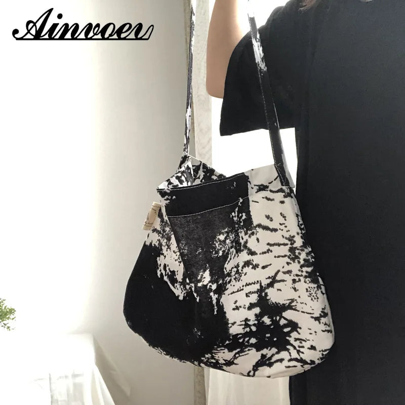 Vintage Linen Crossbody Bag Harajuku Print Large Capacity School Pouch