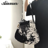 Vintage Linen Crossbody Bag Harajuku Print Large Capacity School Pouch