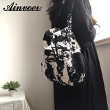 Vintage Linen Crossbody Bag Harajuku Print Large Capacity School Pouch