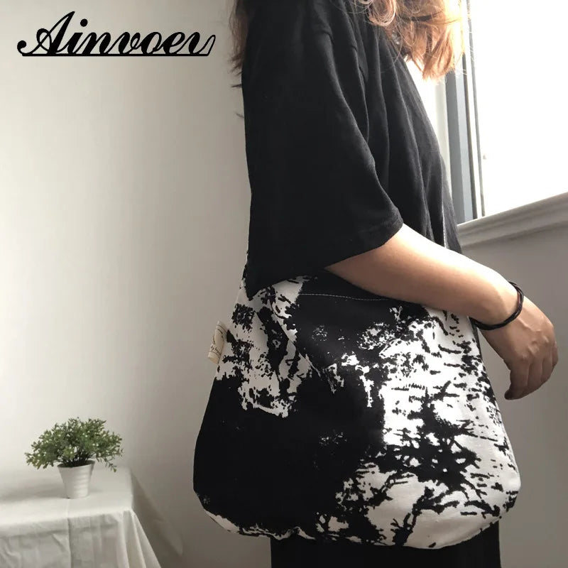 Vintage Linen Crossbody Bag Harajuku Print Large Capacity School Pouch