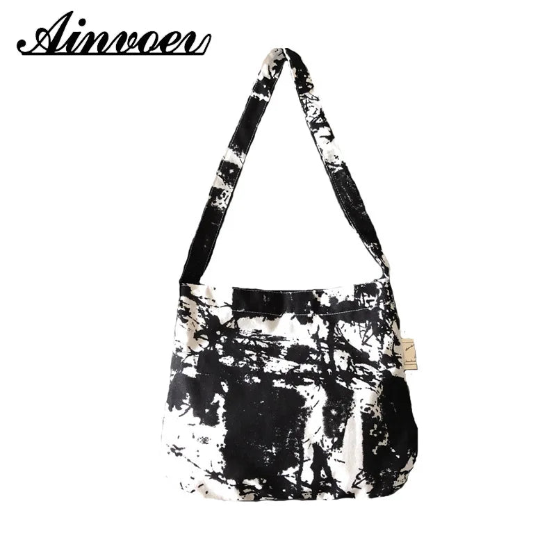 Vintage Linen Crossbody Bag Harajuku Print Large Capacity School Pouch