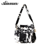 Vintage Linen Crossbody Bag Harajuku Print Large Capacity School Pouch