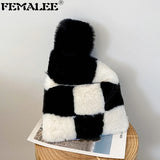 Soft Plush Chessboard Pattern Handbag