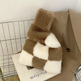 Soft Plush Chessboard Pattern Handbag
