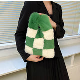 Soft Plush Chessboard Pattern Handbag