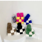 Soft Plush Chessboard Pattern Handbag