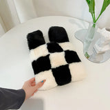 Soft Plush Chessboard Pattern Handbag