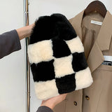Soft Plush Chessboard Pattern Handbag