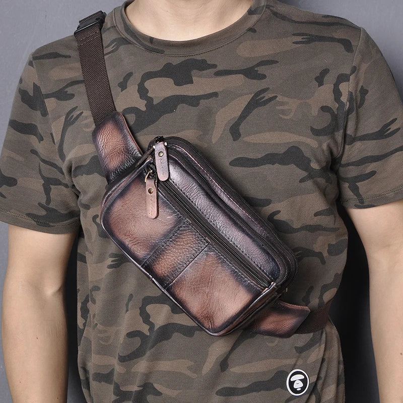 Leather Men Casual Travel Waist Belt Bag Chest Pack Sling Bag