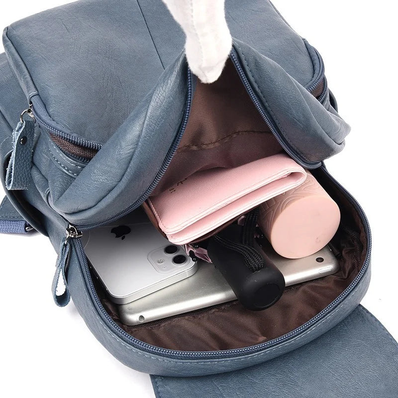 Sheepskin Leather Backpacks for Girls Daypack Vintage Backpack School Bags