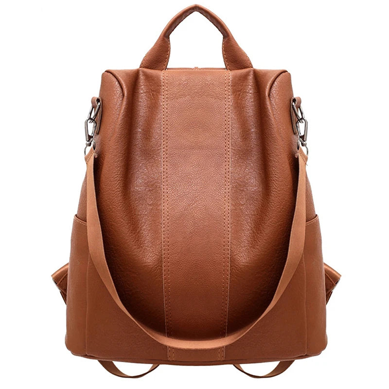Leather Anti-thief Women Backpack Large Capacity Hair Ball School Bag